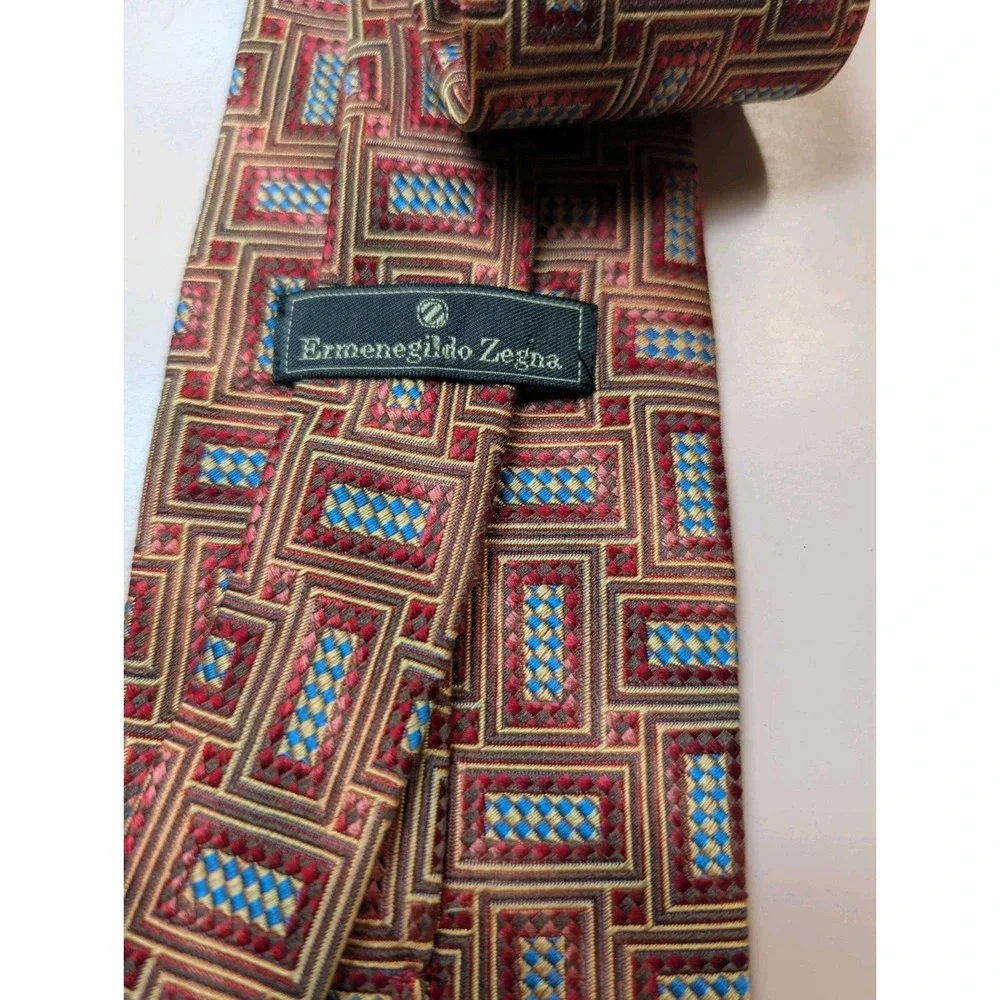 Ermenegildo‎ Zegna Tie Red Gold 100% Silk Jacquard Necktie Handmade In Italy